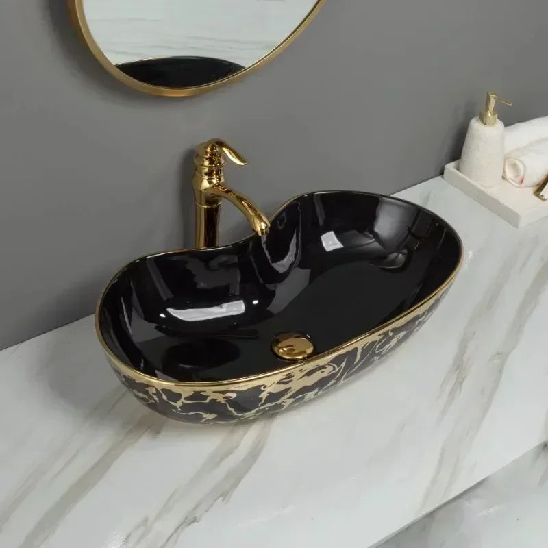 

Bathroom Sinks Modern special shape ceramic Wash Hand Basin gold art Sinks