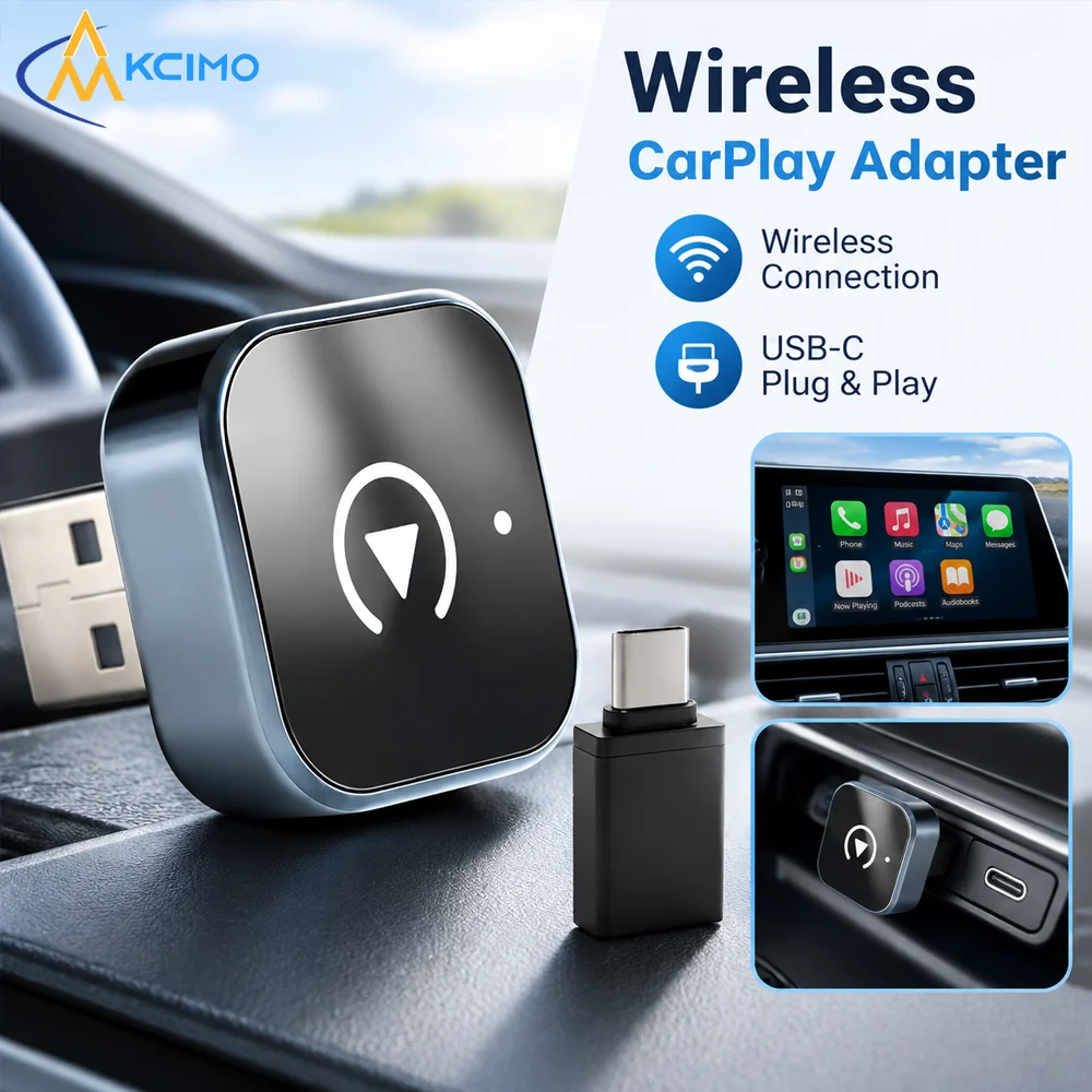 Kcimo AI Smart Car Multimedia Dongle, 2in1 Wireless CarPlay & Android Auto Convertor for Factory Wired CarPlay