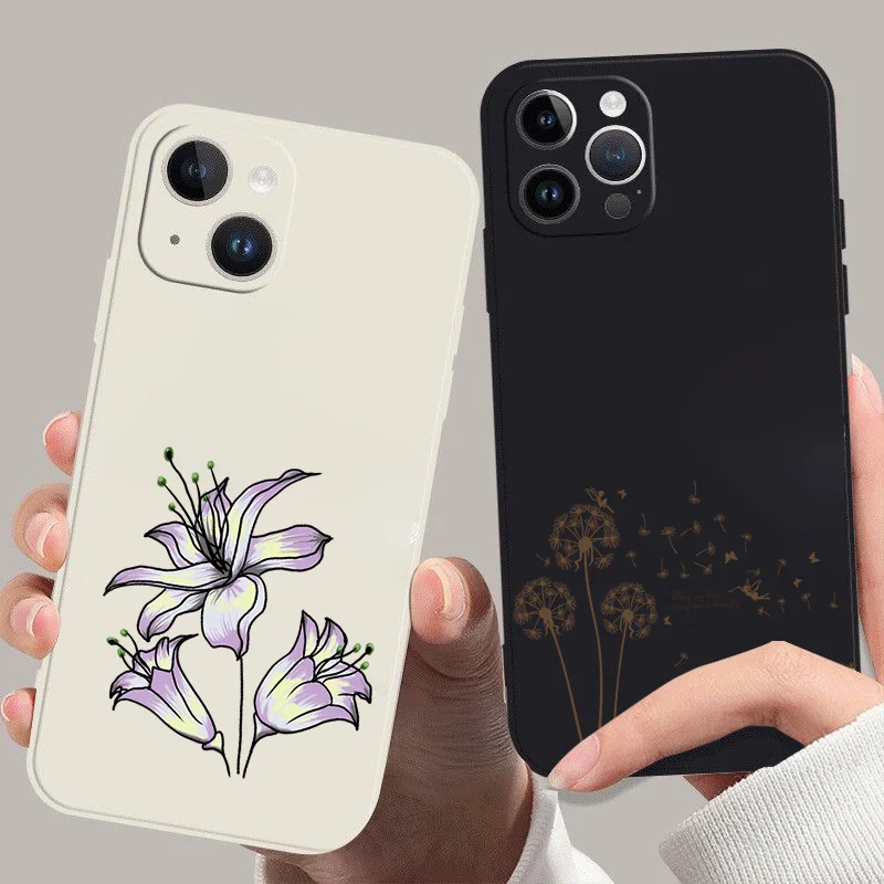 Osmanthus national style For iPhone 15 11 12 13 Mini 14 Pro XR X Xs Max 6 7 8 Plus SE 2020 Black and white TPU soft phone case