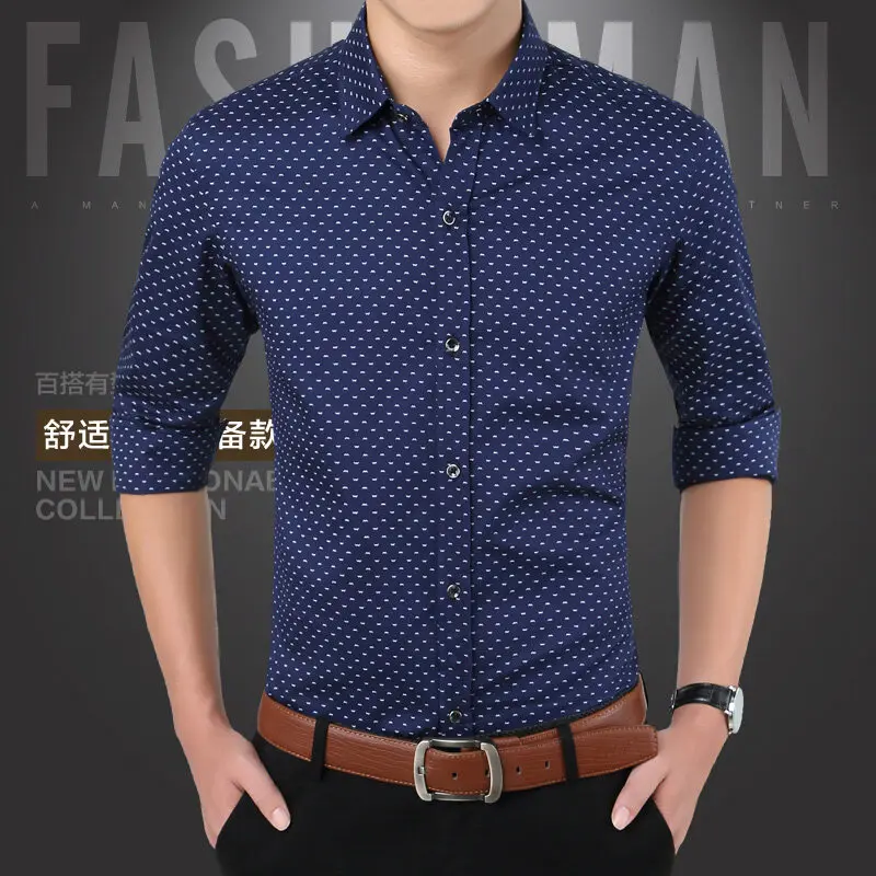 Stylish Printed Slim Shirts Business Casual Single-breasted Men\'s Clothing Turn-down Collar Spring Autumn New Long Sleeve Shirts