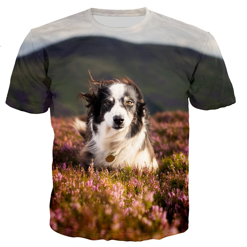 Fashion Cool Summer T Shirt Men Border Collie 3D Print T-shirts Casual Style Short Sleeves Streetwear Tops Clothing Dropshipping