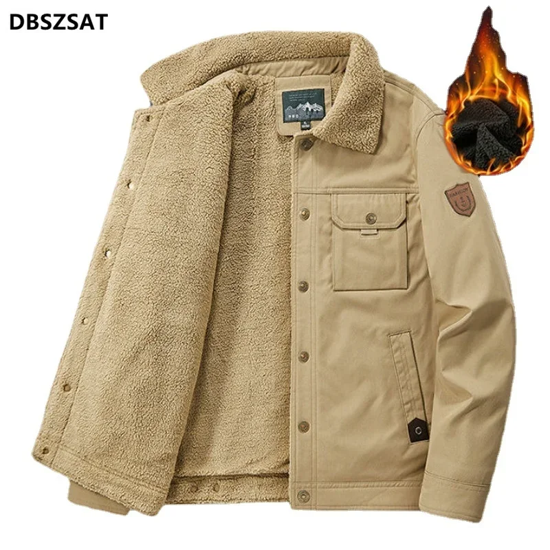 Men's Jacket Short Winter 2027  Lapel Men's Winter Jackets Lamb Fur Lining Men's Cold Jacket Plush and Thicken Fur Lined Coat