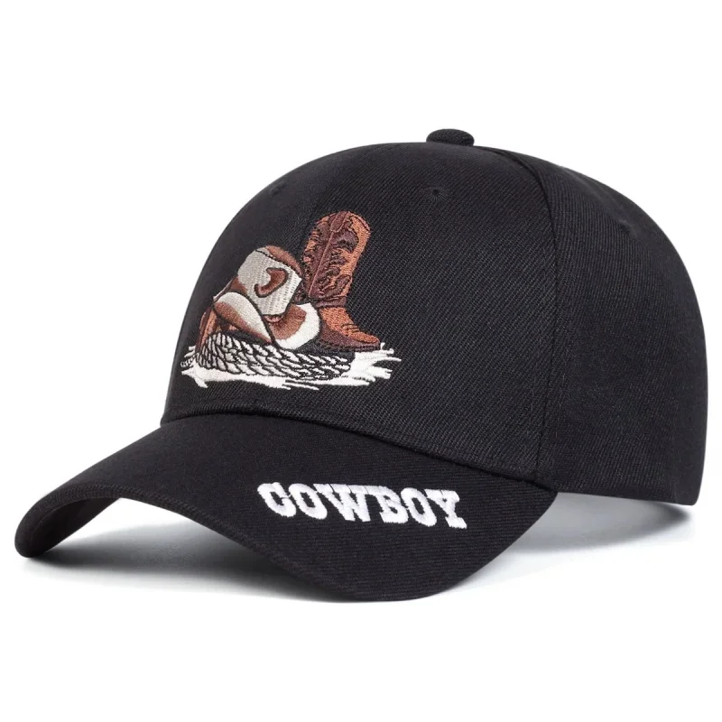 Unisex Western Cowboy Boots Embroidery Baseball Cap, Curved Brim Adjustable Vintage Casual Outdoor Dad Hat
