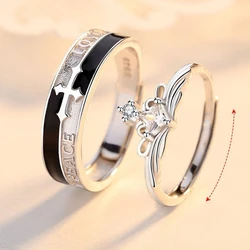 Crown Aadjustable Wedding Couple Rings Copper Plated Platinum Overlap Opening Finger Jewelry Wholesale Drop Shipping