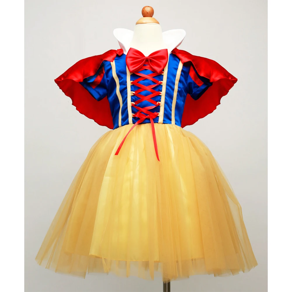 Vestido clásico de fantasía de Blancanieves para niñas, disfraz de princesa de Carnaval de Halloween, tutú de tul esponjoso, peluca para niños