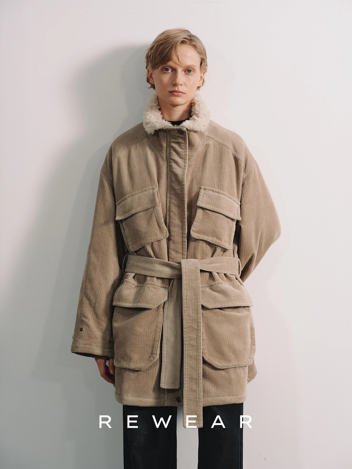 

Куртка REWEAR из вельвета с воротником из овечьей шерсти, 3D-дизайн, рабочая одежда, новая зимняя хлопковая куртка, верхняя одежда, прямой крой, длинный рукав, модель 400