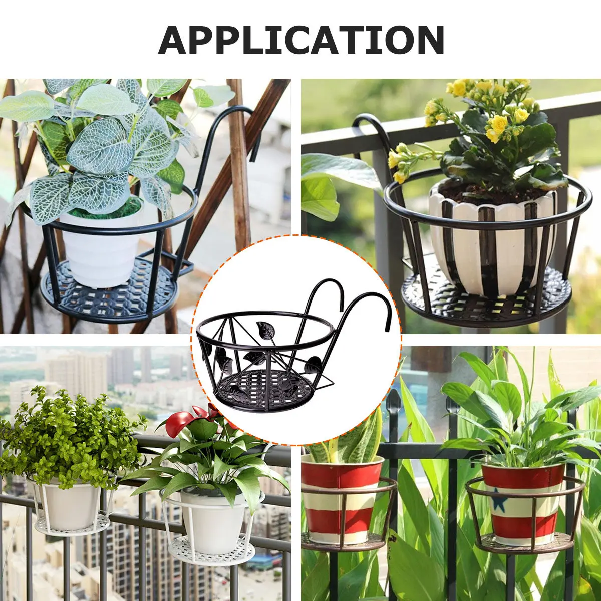 1Pcs Wall Hanging Flower Bracket Iron Railing Bonsai Rack Black Tree Leaf Style Plant Holder for Home Garden Balcony Window
