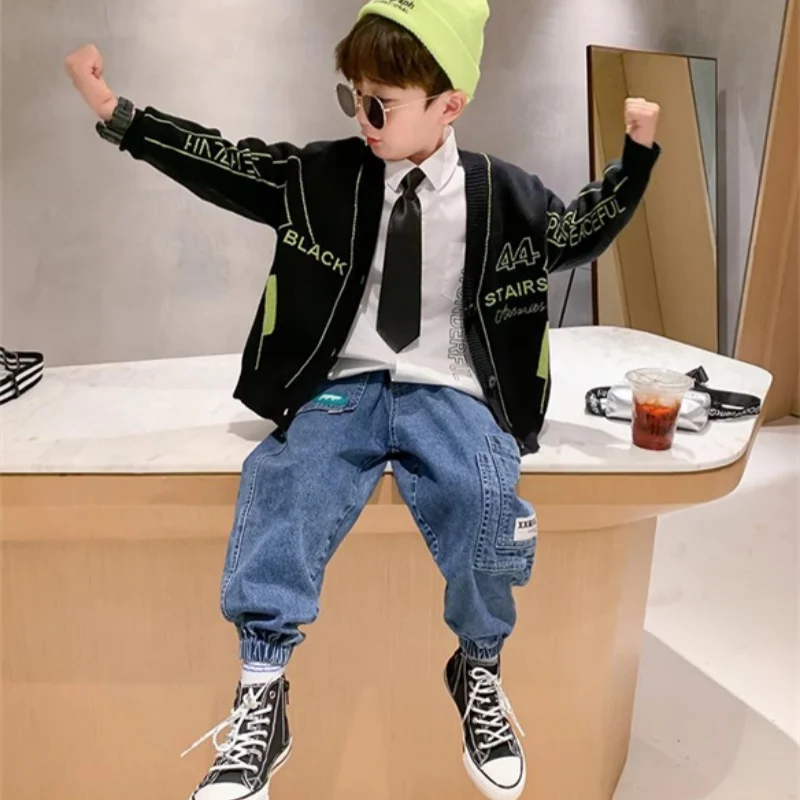 Boys Jean Pants Long Trousers Denim 2024 Blue Spring Autumn Baby's Kids Teenagers High Quality School Children's Clothing