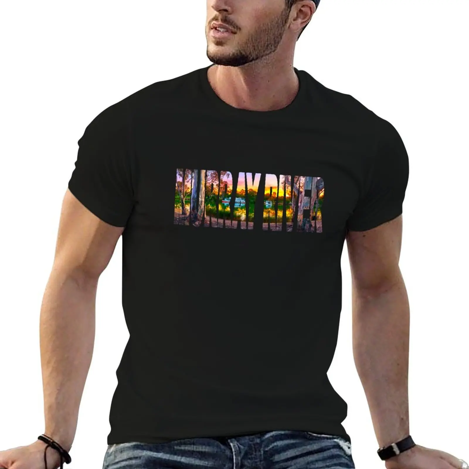 

MURRAY RIVER Sunset Mildura T-Shirt oversized essential t shirt street wear quick-drying Men's cotton t-shirt