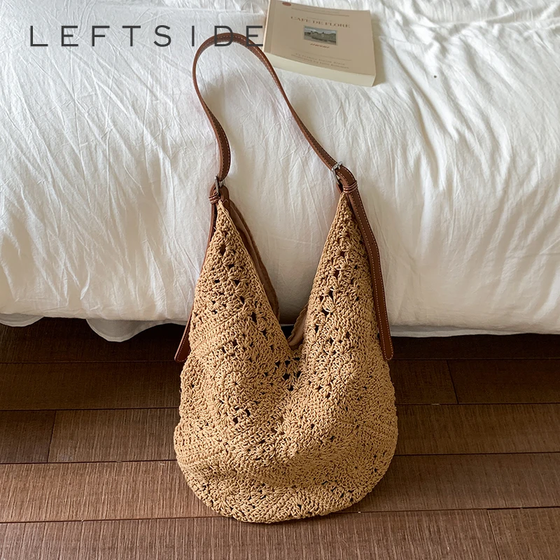 

LEFTSIDE Woven Knited Hobo Bags for Women 2025 New in Travel Fashion Summer Shoulder Bags Handbags and Purses Weave Beach Bag