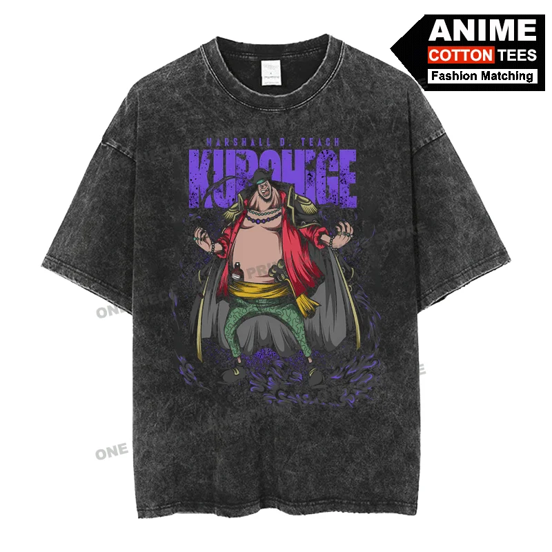 

Anime Peripheral Clothing ONE PIECE - Marshall·D·Teach Print T Shirt Street styl Men Women Short Sleeve Retro Cotton Loose Tees