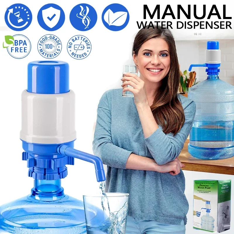 

Water Bottles Pump Blue Manual Hand Pressure Drinking Fountain Pressure Press Pump with An Extra Short Tube and Cap Fits