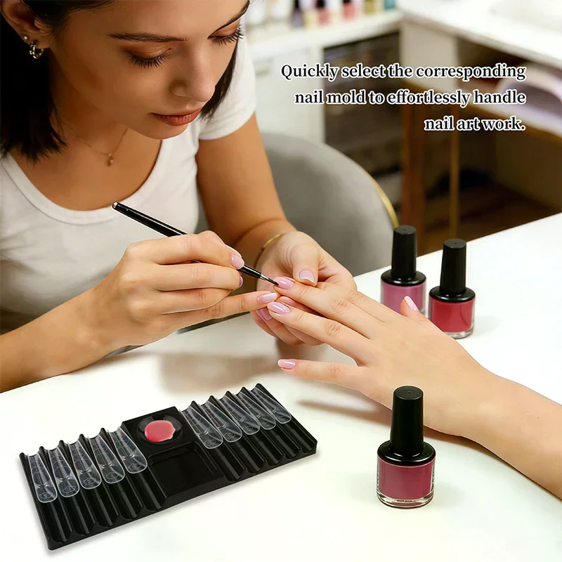 Plastic Multi-purpose Nail Art Pen Holder 10-Compartment Brush Stand With Color Palette Organize And Display Manicure Tool