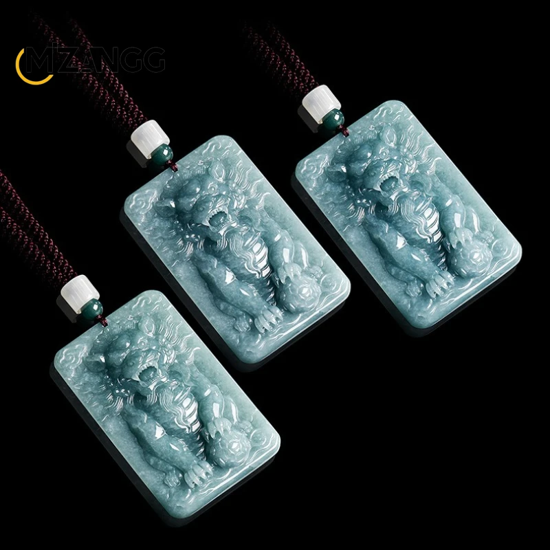 Natural Jadeite Dragon Lion Pendant Fashion Jewelry Suitable for Both Men and Women Good Luck Charm for Attracting Wealth