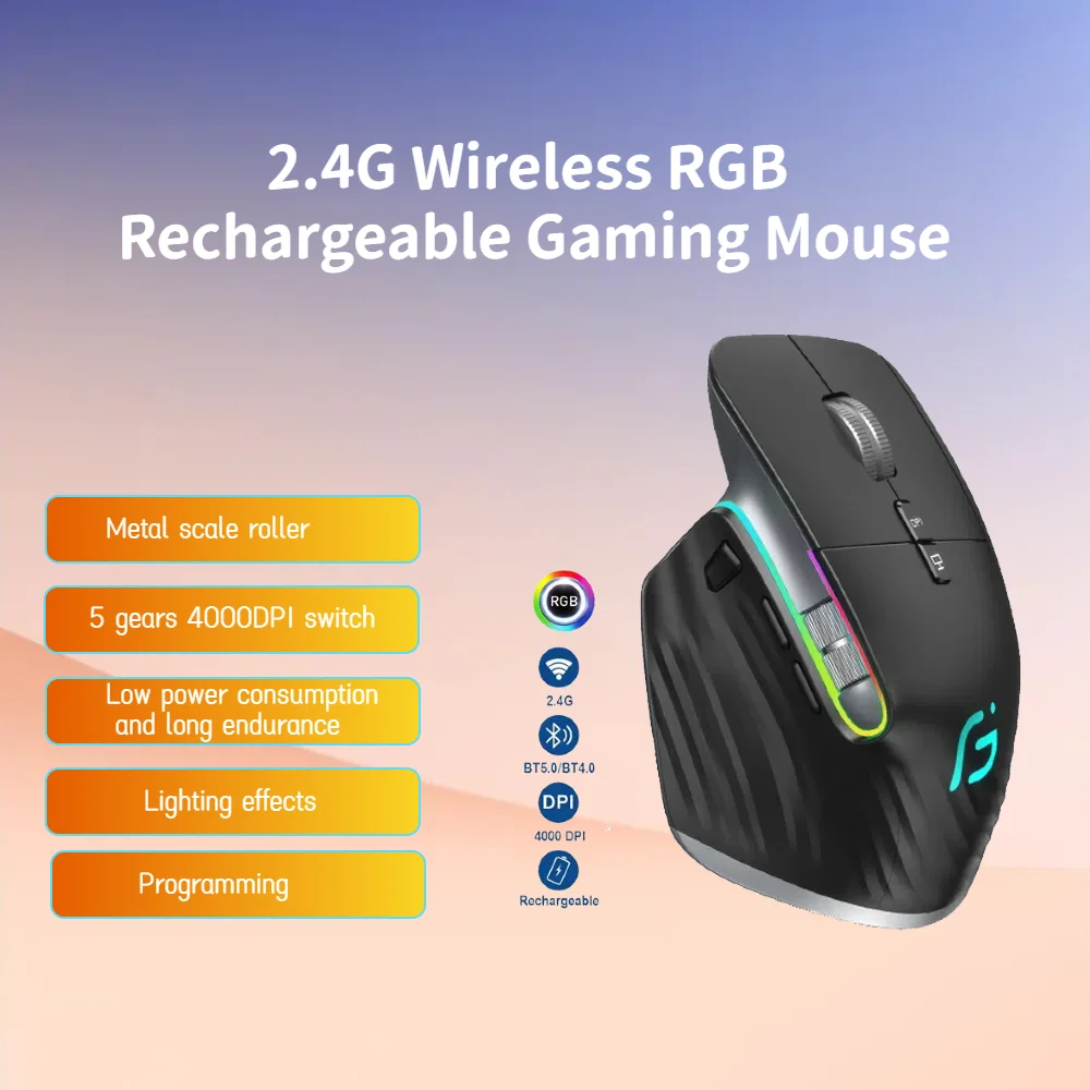 New 2.4G Wireless RGB Rechargeable Gaming Mouse Low Power Consumption And Long Endurance Programming Lightweight Ergonomic Mice