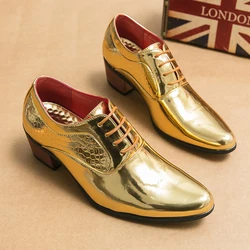 Patent leather men's thick bottom casual leather shoes British business formal round toe men's shoes trend inside the high breat