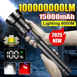2025 New 15000mAh White Laser Flashlights 100000LM Ultra Powerful Flashlight Zoom USB Rechargeable Lantern Outdoor Camping Torch