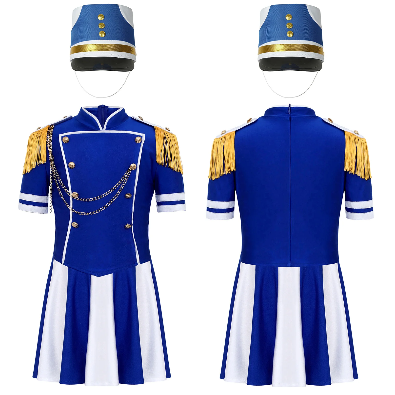 Costume de majorette de tambour pour filles, 3 pièces, uniforme d'équipe de groupe de marche, haut à manches courtes, jupe, ensemble de chapeaux pour Halloween, carnaval, fête Cosplay