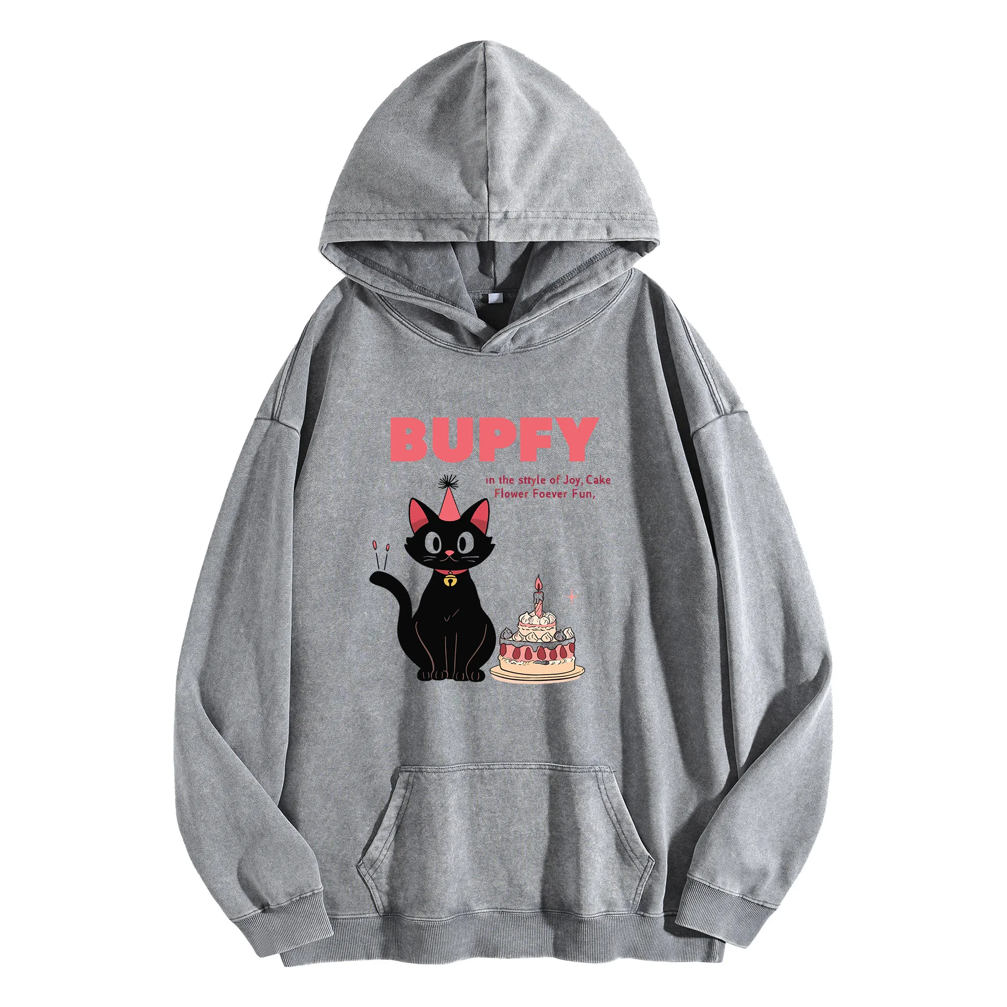 BUPEFY طباعة جرافيك 400G هوديي عتيق مغسول للجنسين بلوفر كبير الحجم ملابس الشارع مجموعة الخريف/الشتاء #1