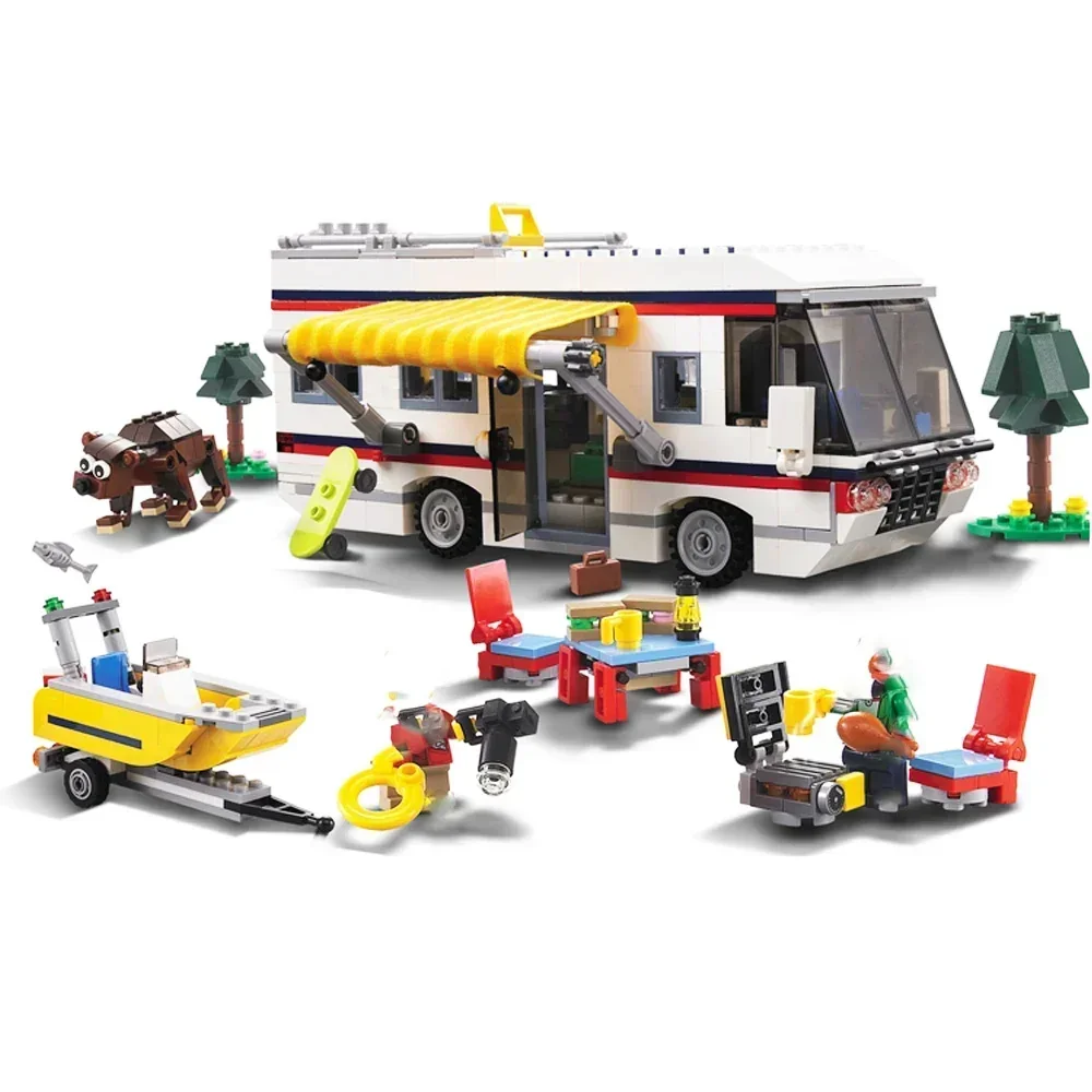 792pcs 3 in 1 Camper Summer HomeVacation Getaways Model Set Bricks Compatible 3117 Building Block Toys for Kids Christmas Gifts