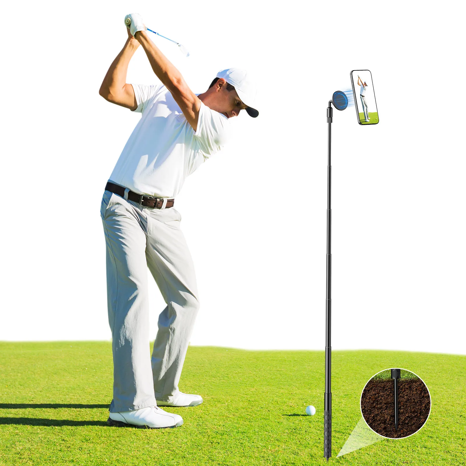 

Monopod Tripod Selfie Stick for Golf Swing Training Aid Magnetic Golf Film Stick Adjustable Aluminum for Magsafe iPhone 16/15/14