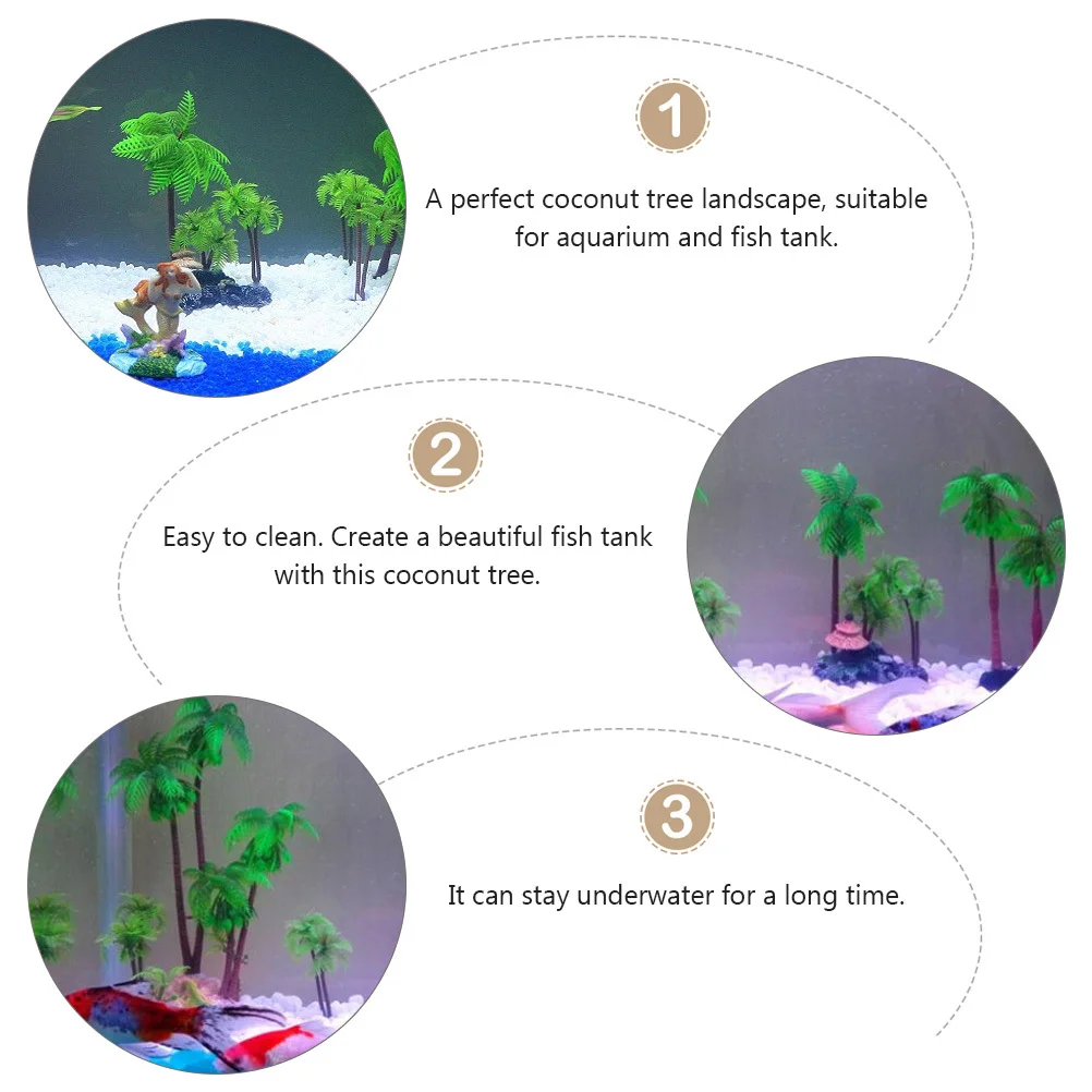 

12Pcs Emulation Coconut Tree Fish Tank Decoration Mini Resin Ornament Aquarium Landscape Lifelike Artificial Decor