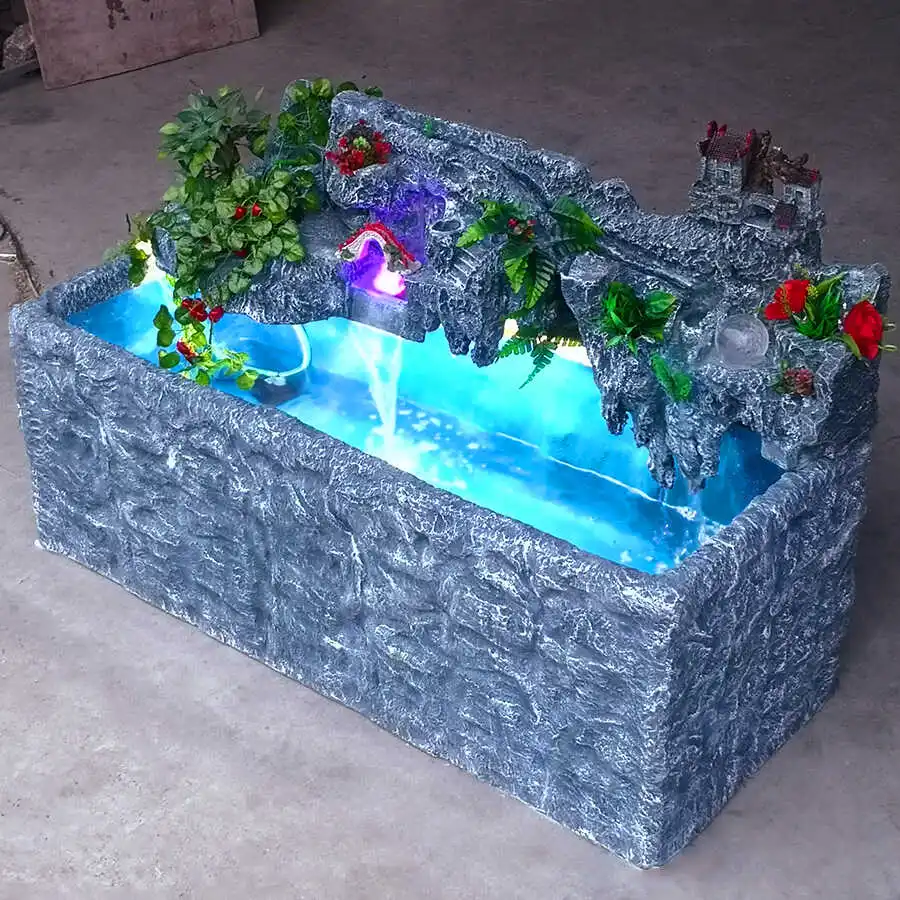 Large water-free panoramic fish pond rockery flowing water landscape balcony fish tank ornament