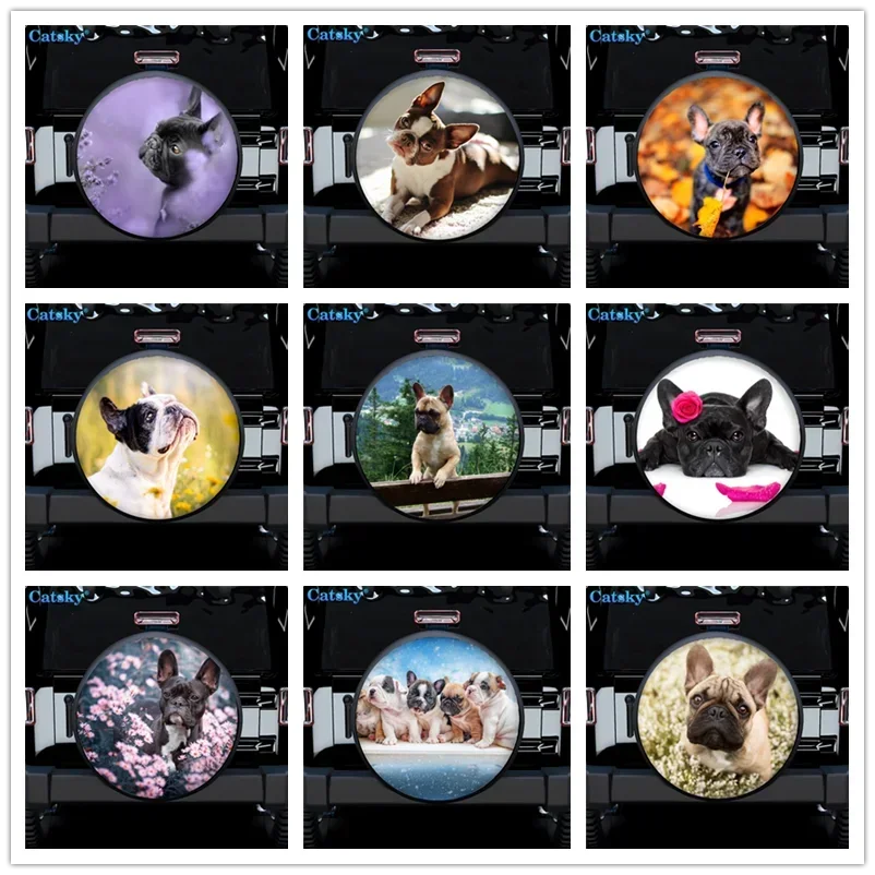 Animal French Bulldog Printed Spare Tire Cover Waterproof Tire Wheel Protector for Car Truck SUV Camper Trailer Rv 14"-17"