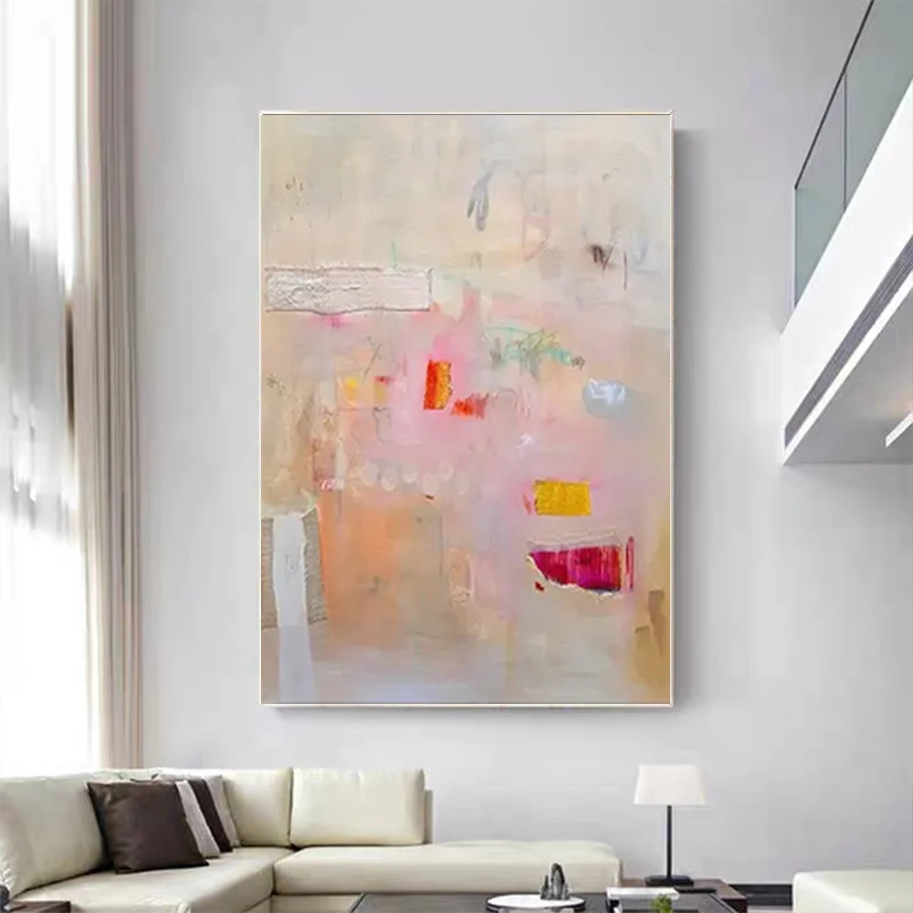 

Original Abstract Mural 100% Hand-Painted Oil Painting On Canvas Large Boho Colorful Block Textured Wall Art Decor Living Room