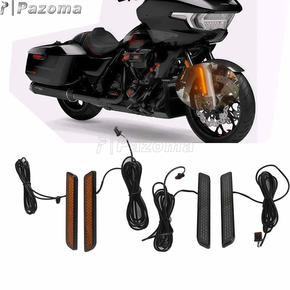 Motorcycle Front Fork Flush Turn Signal Lamp Day Running Light Dualintensity Safety Reflector For Harley Road Glide Street Glide