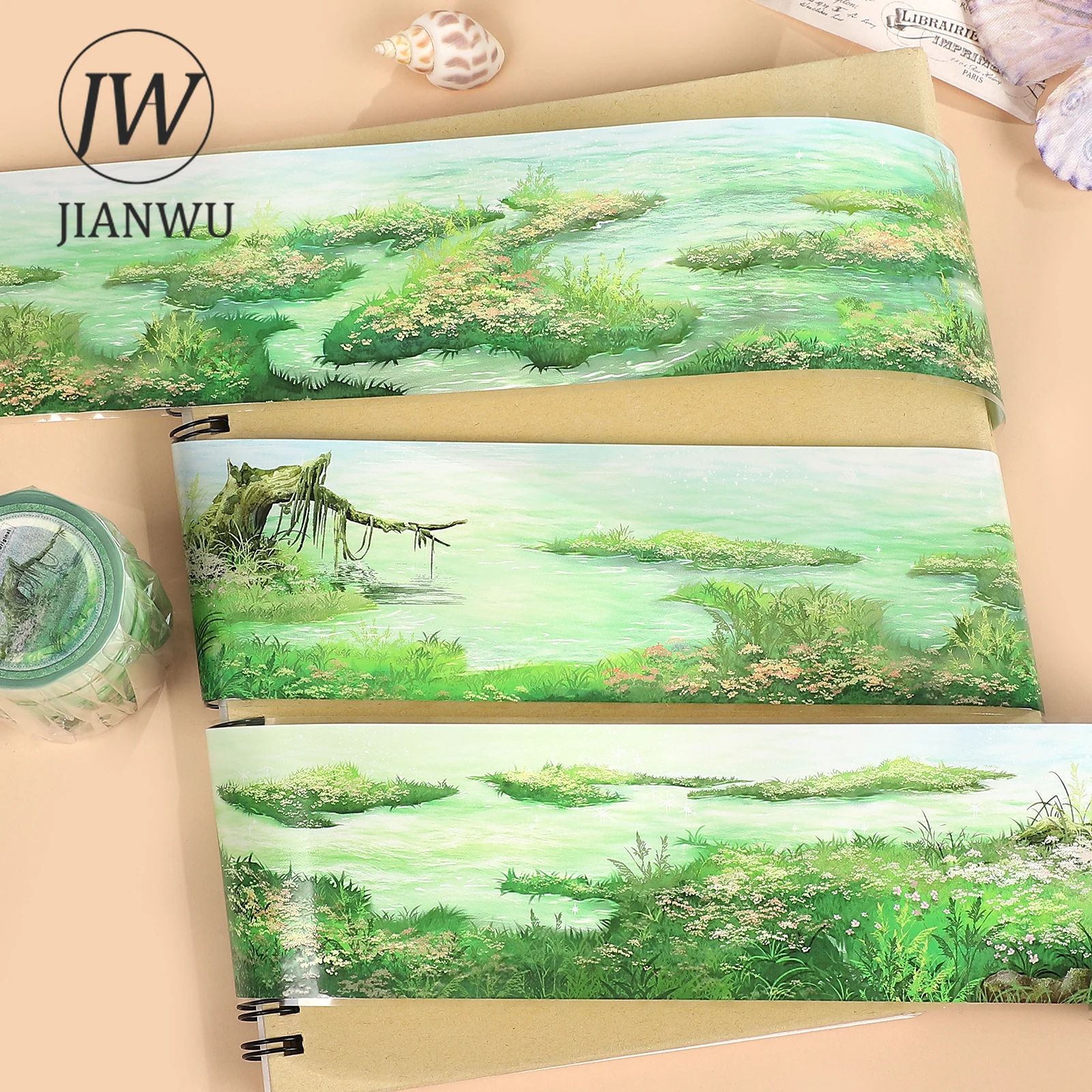 

JIANWU 60mm*5m Vintage Creek Plant Flower Landscape Material Collage Scrapbooking PET Tape Creative DIY Journal Stationery