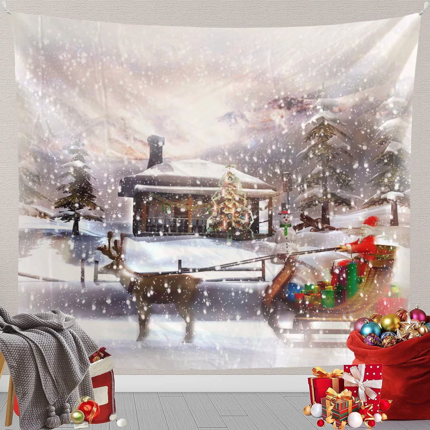 

Christmas Scene Snowman Santa Claus Wall Tapestry Art Bedroom Decoration Curtain Hanging Home Living Room Decoration