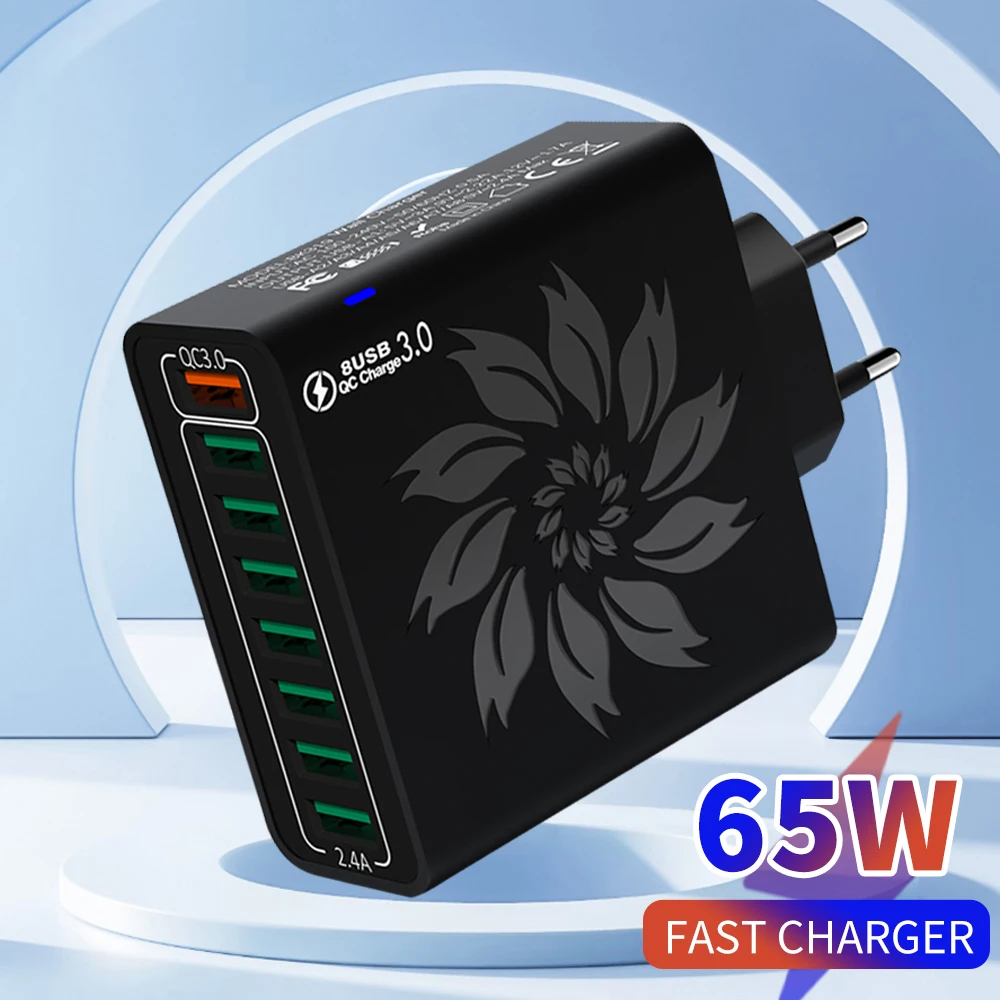 Multi Ports 65 W QC3.0 Typ C USB-Ladegerät Schnellladung Schnellladegerät Wandadapter Typ C Superschnelllade-Netzteil