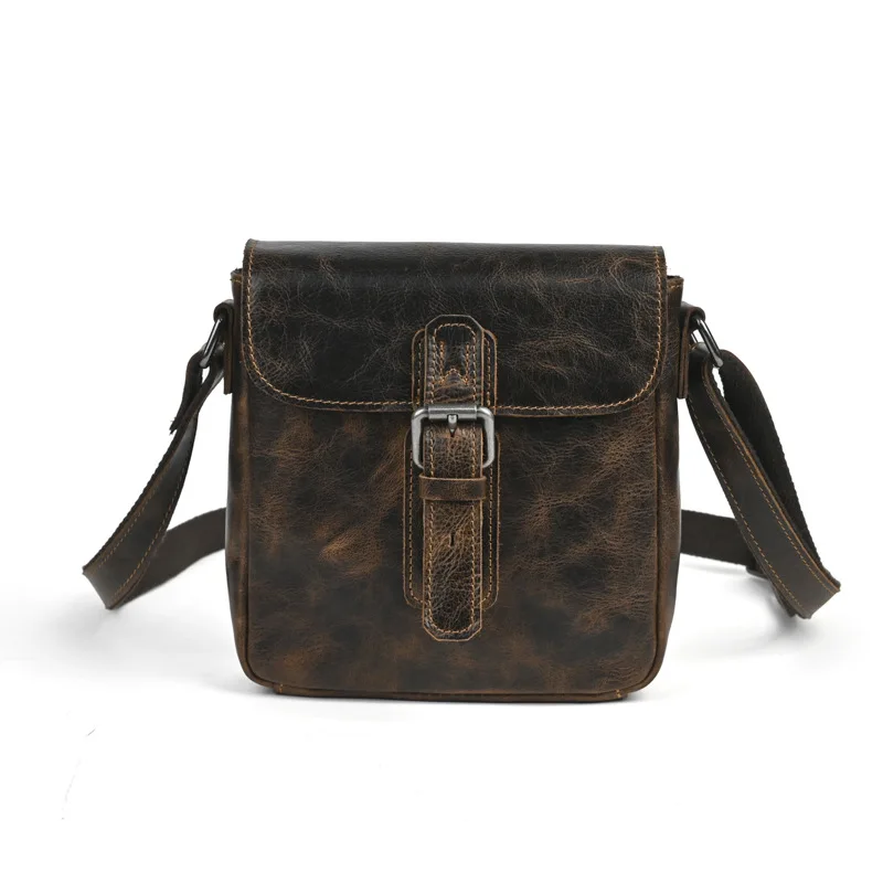 

Genuine Leather Cowhide Vertical Crossbody Purse Small Messenger Bag for Men Casual Daily Travel Shoulder Bags