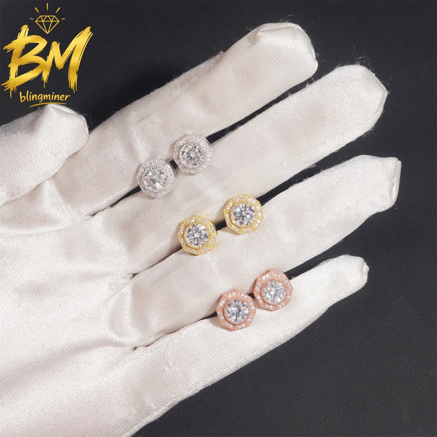 Blingminer 10mm Round VVS Moissanite Earrings For Men Women S925 Silver Ear Studs Jewelry Pass Diamonds Tester GRA Free Shipping