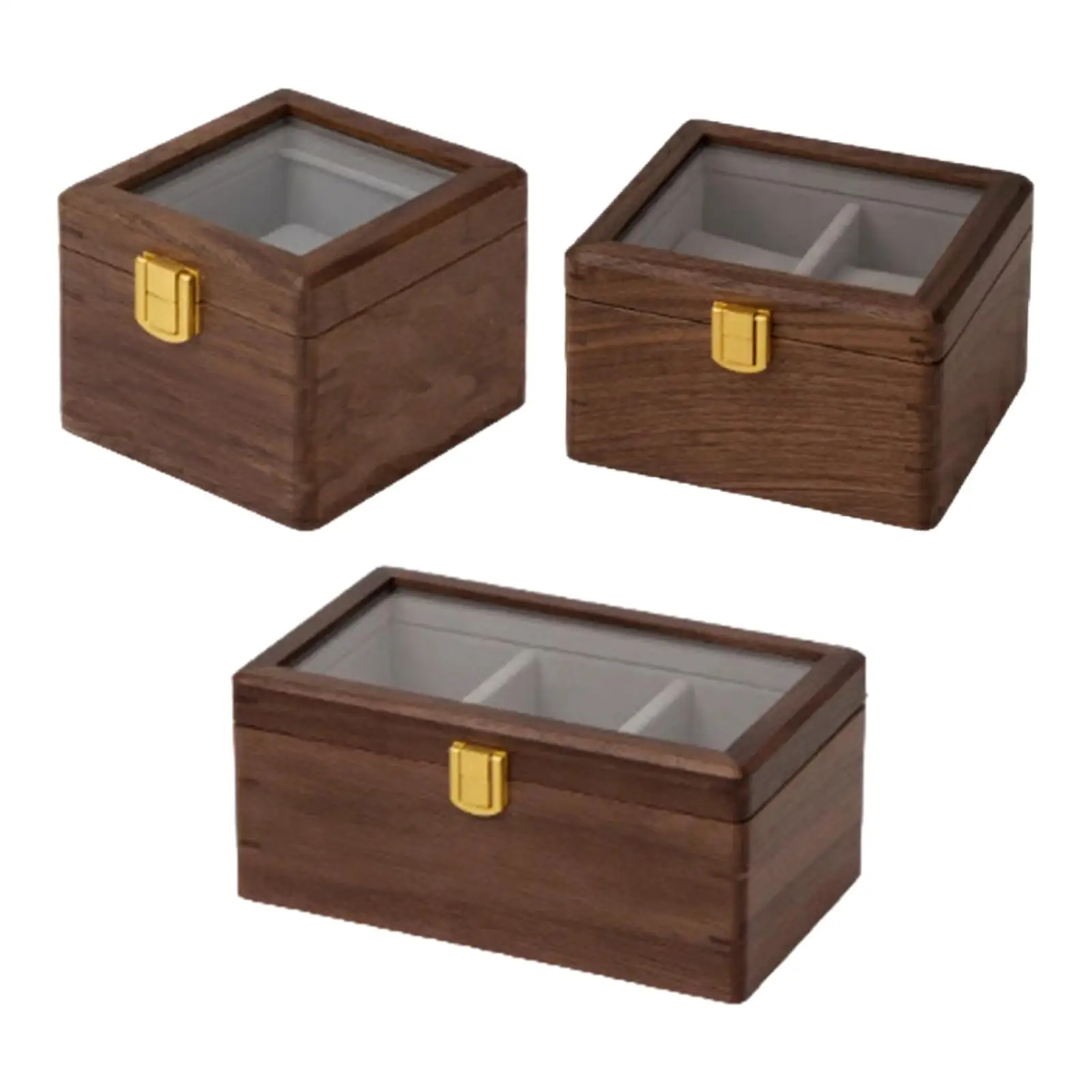 Wooden Watch Storage Box with Buckle Lock with Glass Lid Solid Watch Holder for Dial Size up to 54 mm Office Gift Home Collector