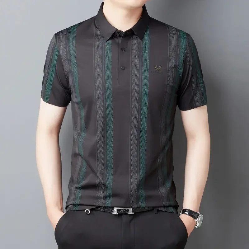

2023 Summer Top Homme Striped T-shirts Mens Business Casual Fashion Short Sleeve T-shirt for Men Clothing Camisetas Masculino