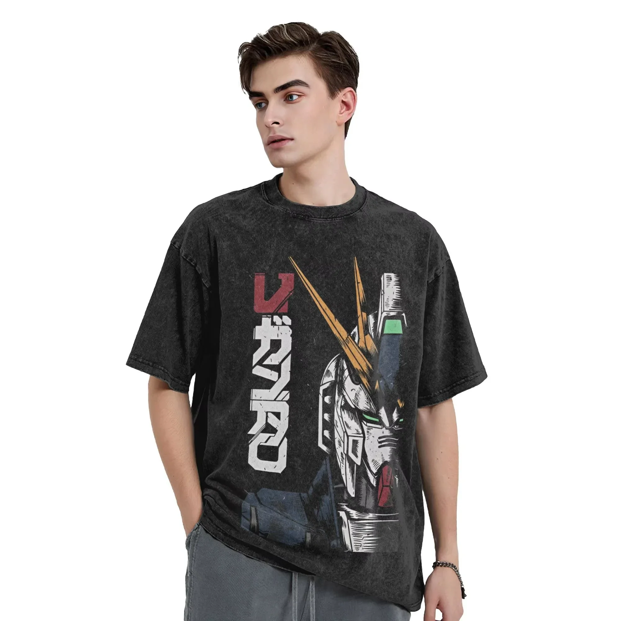 2026 MOBILE SUIT GUNDAMS Printed T-shirt Men's and Women's Washed T-shirt High Quality Vintage Cotton T-shirt Harajuku Y2K Tops
