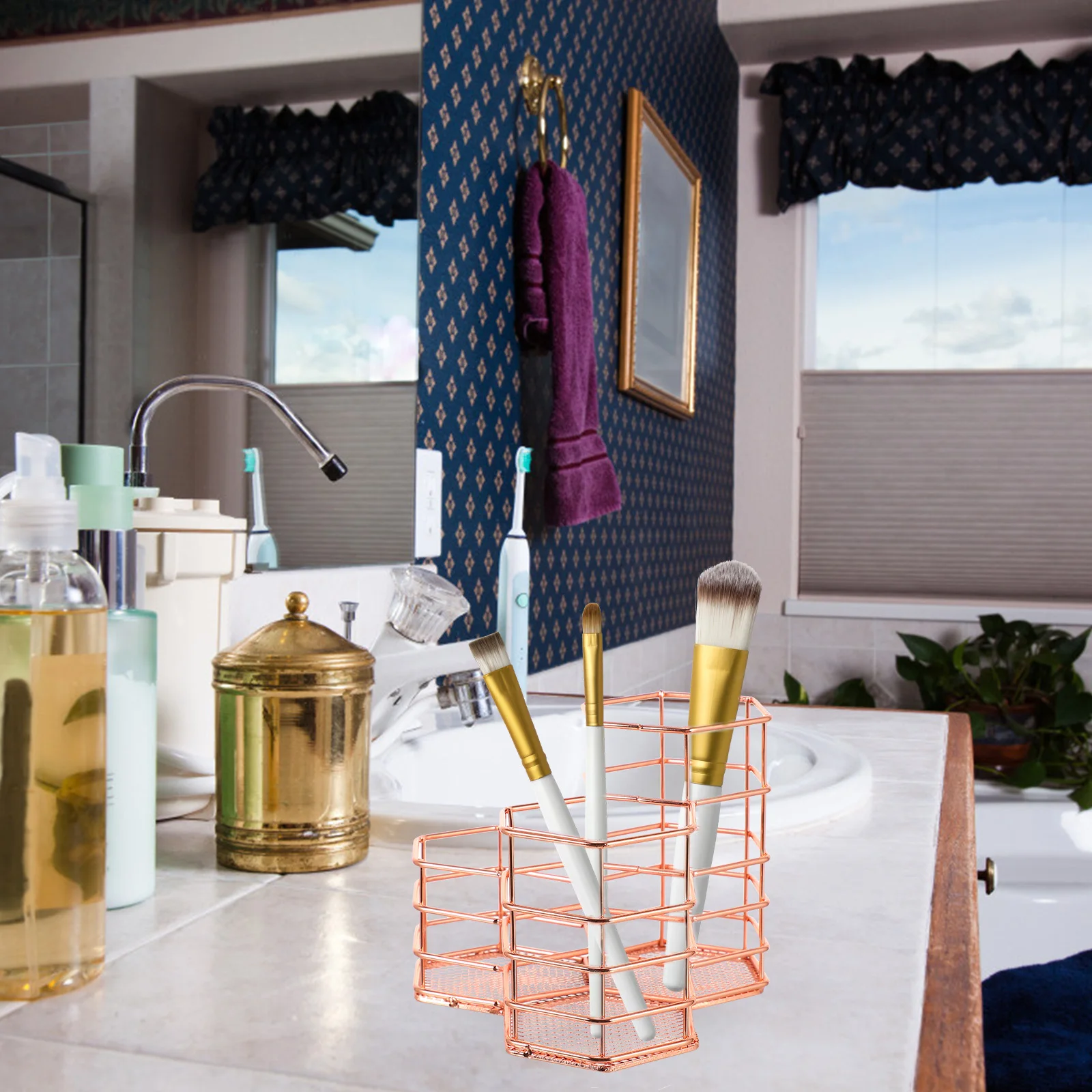 Seau de rangement pour pinceaux de maquillage, organisateur en métal robuste, porte-pinceaux pour coiffeuse, présentoir à bijoux, facile à nettoyer