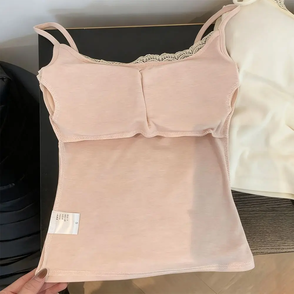 Fashion with Chest Pad Camis Tank Tops Integrated Top Versatile Lace Tops Elastic Slim Vest Women Clothes image 4