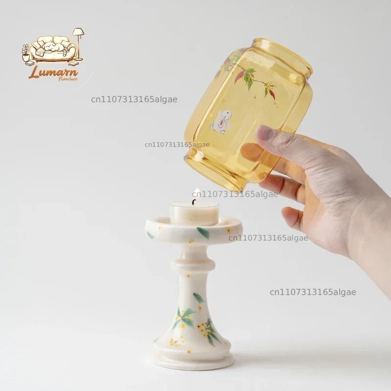 High-value antique glass candle holder Small fresh household ceramic Chinese-style ornament Scented candle holder