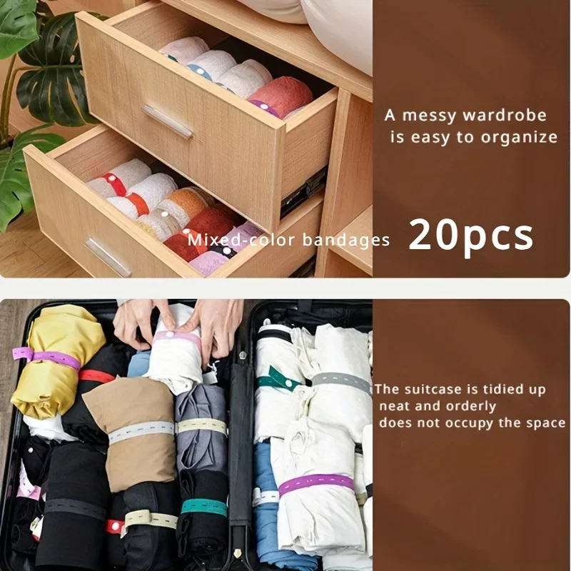 50/20/10Pcs Bed Sheet Organizer Bands Elastic Band, Roll-up Adjustable Clothing Storage Strap with Button, Luggage Space Saver