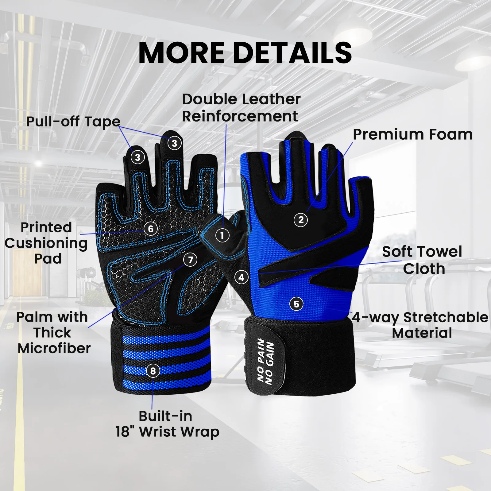 Weightlifting Gloves Half Finger with Wrist Strap Support, Padded Grip for Weight Lifting Gym Fitness Exercise Training Men Male