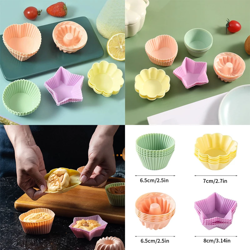 

5Pcs Silicone Cupcake Mold Set Baking Muffin Cake Making Tools Kitchen DIY Bakeware for Sweet Treats And Pastries