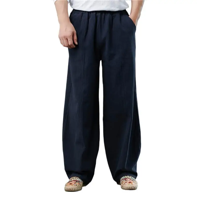 

Solid Cotton Linen Wide Leg Pants Men's Casual Loose Breathable Trousers Soft Joggers Large Size Trouser M-8XL Pantalon Femme