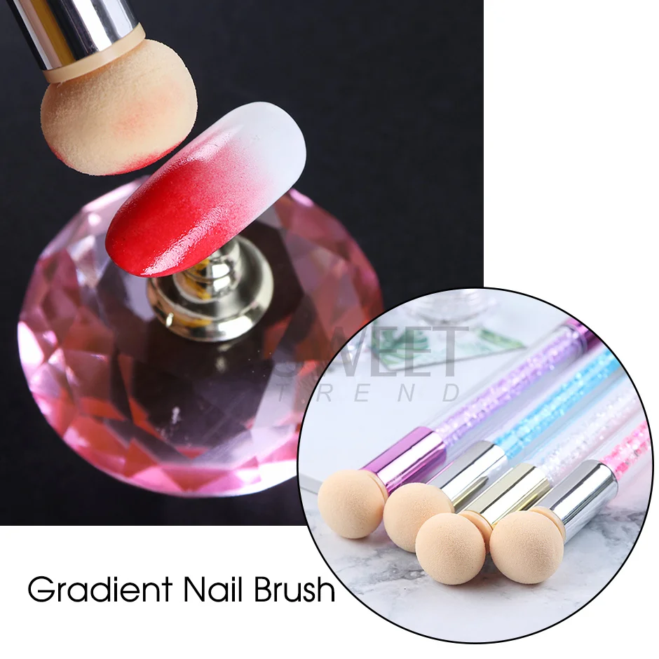 Sponge Head Nail Brush Ombre Effect Nail Art Pen Round Sharp Blooming Gel Polish Gradient Brushes for Manicure Accessories SA945