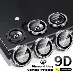 Bling 3D Diamond Metal Camera Ring Protector for Samsung S25 Ultra S24 S23 S22 Plus S24 FE 5G HD Tempered Glass Alloy Lens Cap