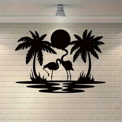 Metal Palm Tree Wall Decor, House Decor, Housewarming Gifts, Bedroom Living Room Wall Art, Metal Flamingo Palm Tree Sunset Sign