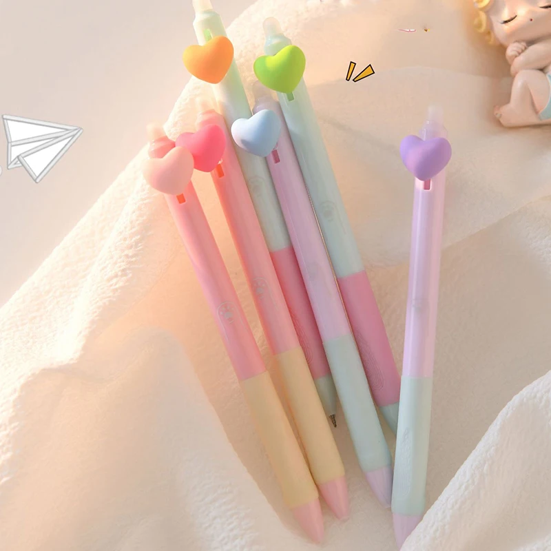 6Pcs Love shape erasable pen kawaii gel pens korean stationery cute Candy colors pens school supplies office accessories pen set