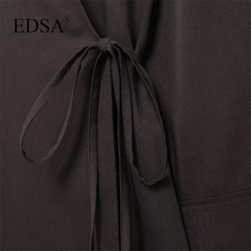 EDSA Women Surplice Kimono V-neck Wrap-style Blouse Long Drop-shoulder Sleeves for Female High Street Top